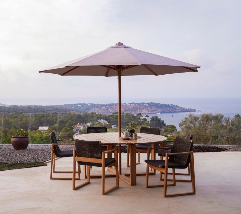 Grand Parasol De Jardin Rond 3m Avec Mecanisme A Poulie Robuste 2