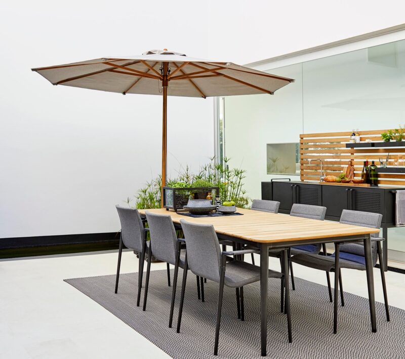 Grand Parasol De Jardin Rond 3m Avec Mecanisme A Poulie Robuste